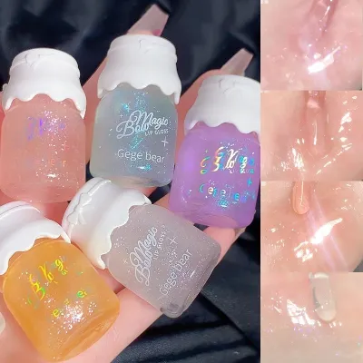 Gege Bear Glitter Cute Milk Jar Lip Gloss 